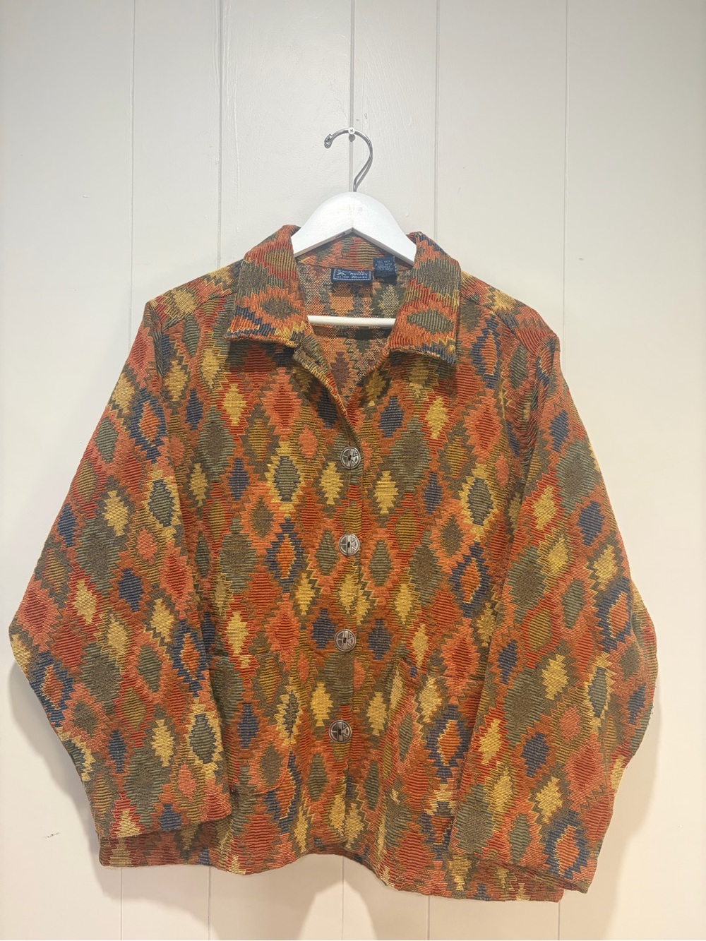 Jane Ashley Orange & Brown Geometric Button Front Jacket